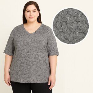 Catherines Petite 2XWP 22/24WP Black & White Heart Print Top Cotton Stretch Knit
